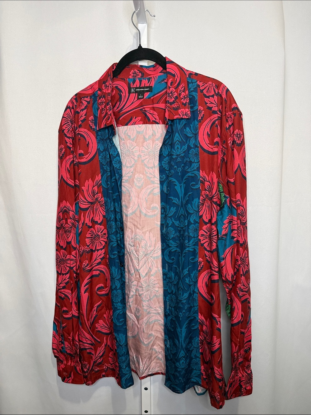 INC International Concepts Red and Teal Floral Open-Front Jacket